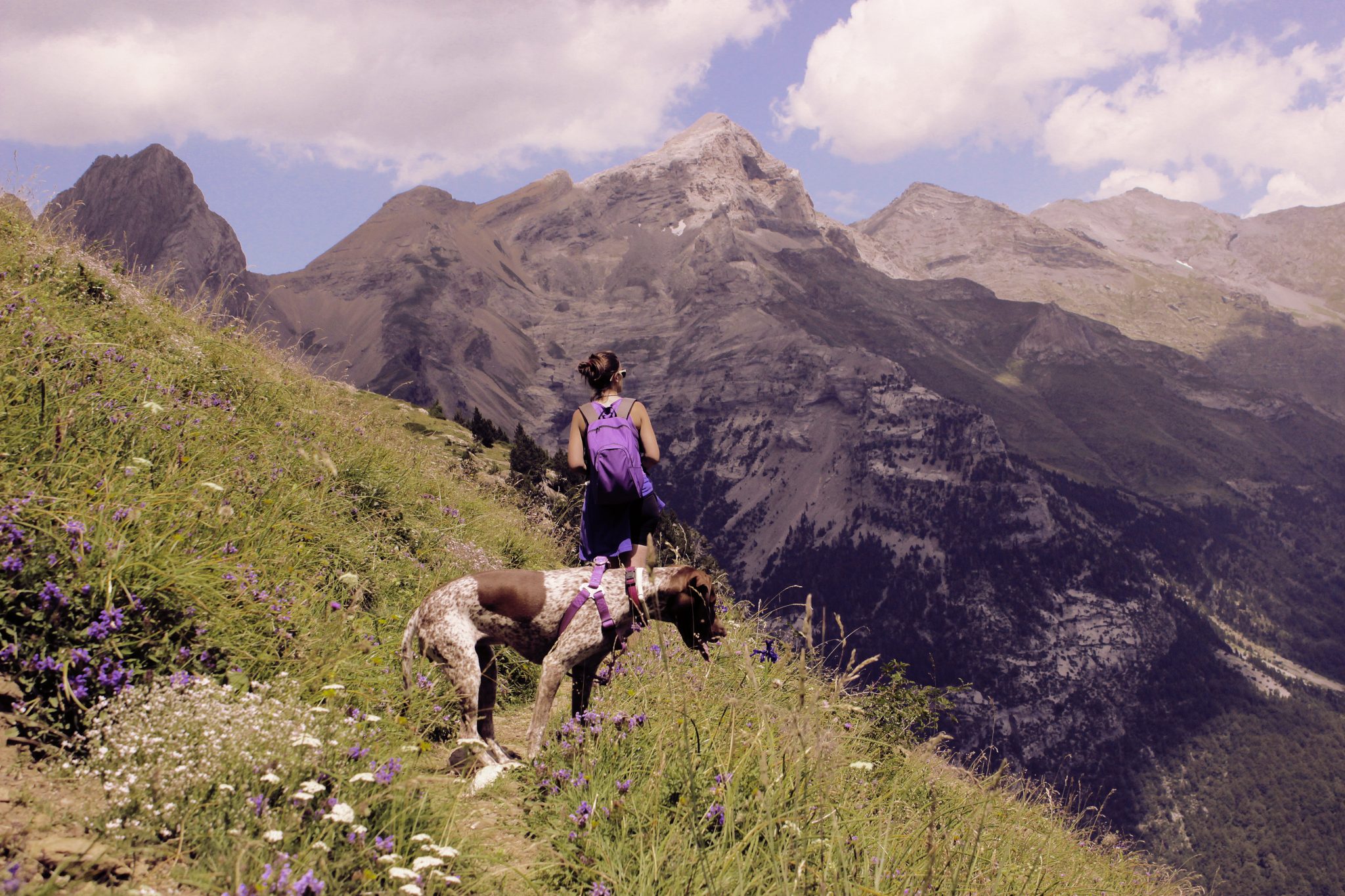 Chica haciendo trekking por el Valle de Pineta del Pirineo aragonés